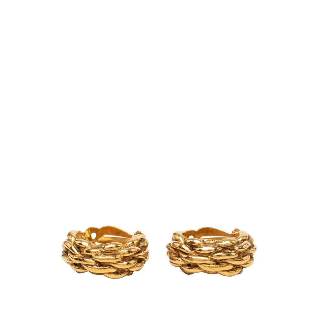Chanel Gold Plated Braided Hoop Clip On Earrings Gold Metal Very good - Front View