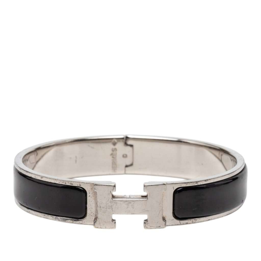Hermès Narrow Enamel Clic H Bracelet PM Black Very good condition - Front View