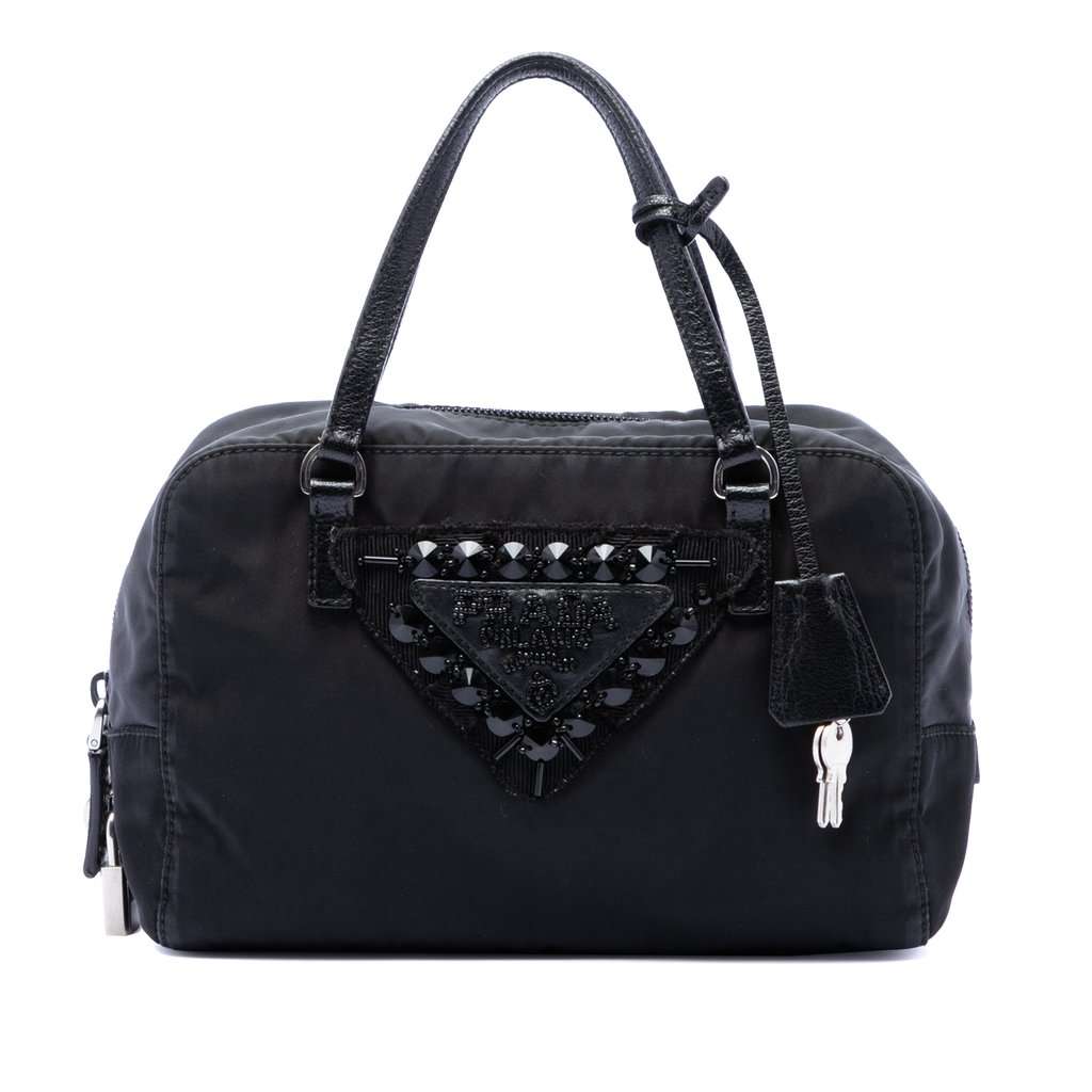 Prada Tessuto Beaded Handbag Black Very good condition - Front View
