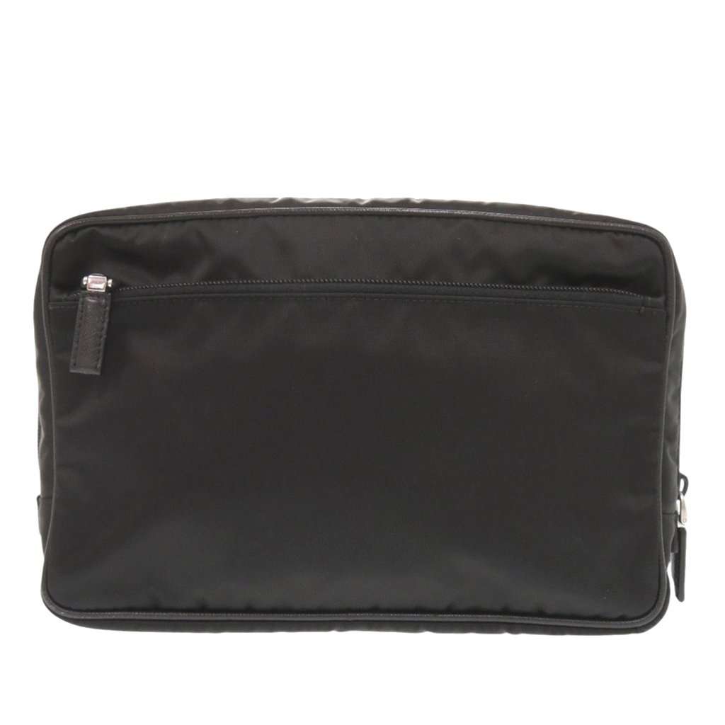 Prada Saffiano Trimmed Tessuto Clutch Black Very good condition - Back View