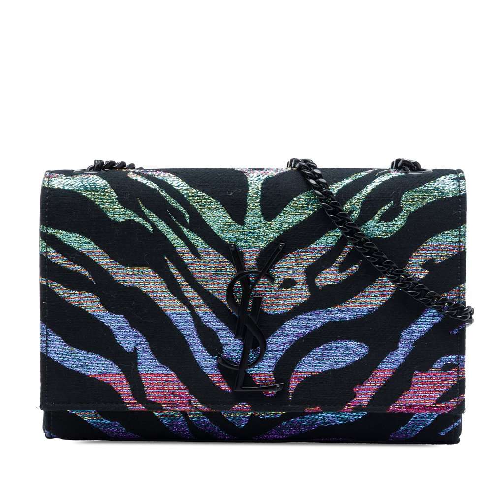Saint Laurent Small Canvas Metallic Tiger Print Monogram Kate Crossbody Black Very good - Front View