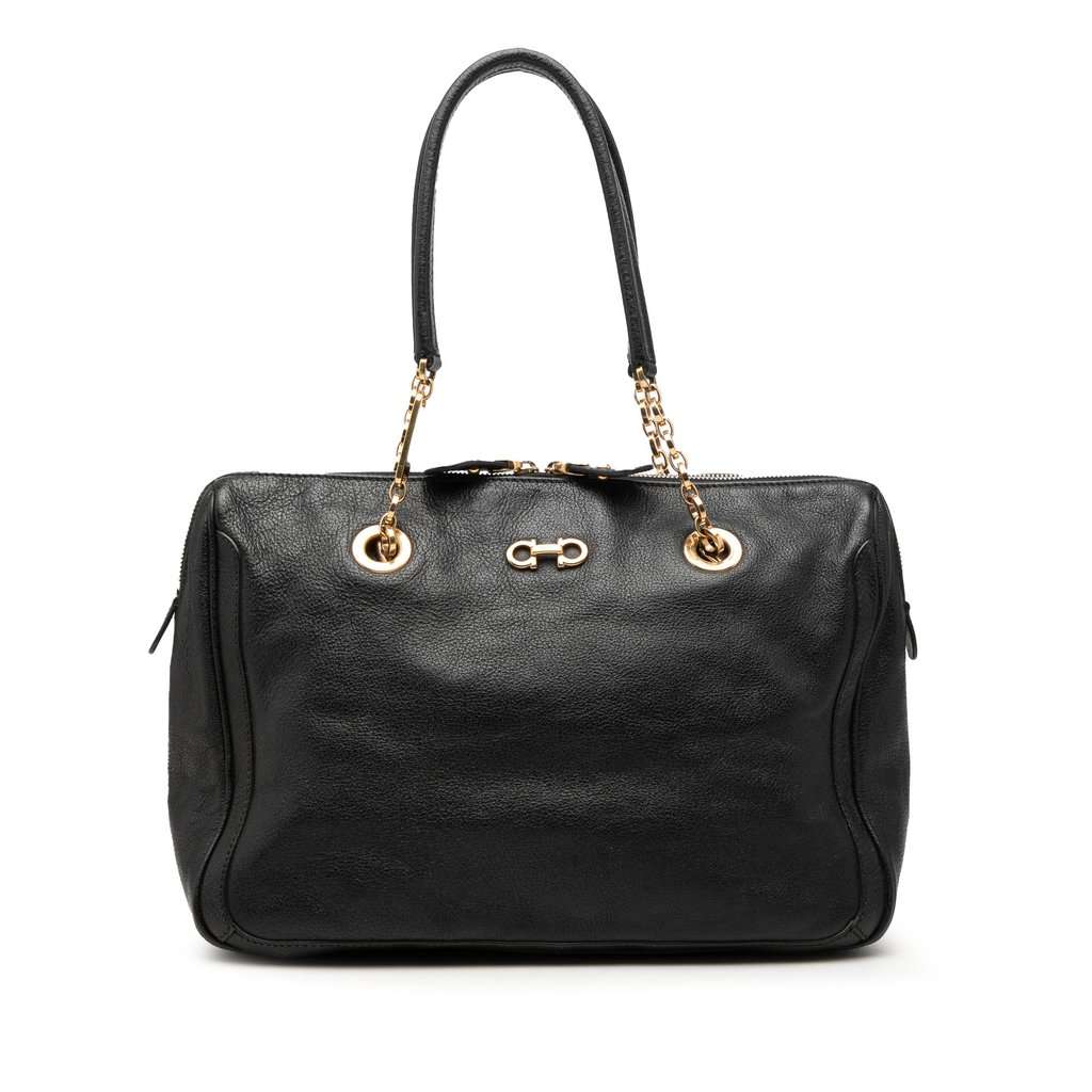 Salvatore Ferragamo Buffalo Leather Fanya Chain Tote Black Leather Very good condition - Front View