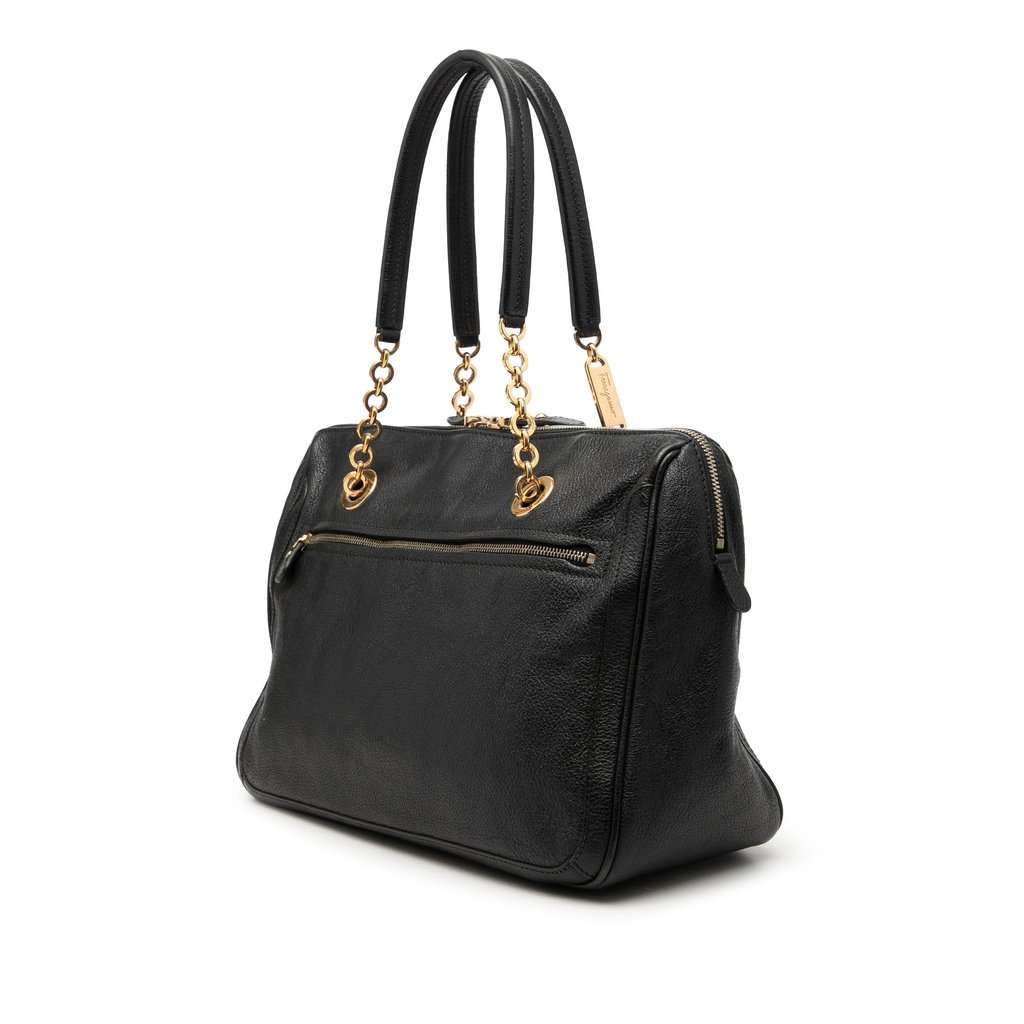 Salvatore Ferragamo Buffalo Leather Fanya Chain Tote Black Leather Very good condition - Back View
