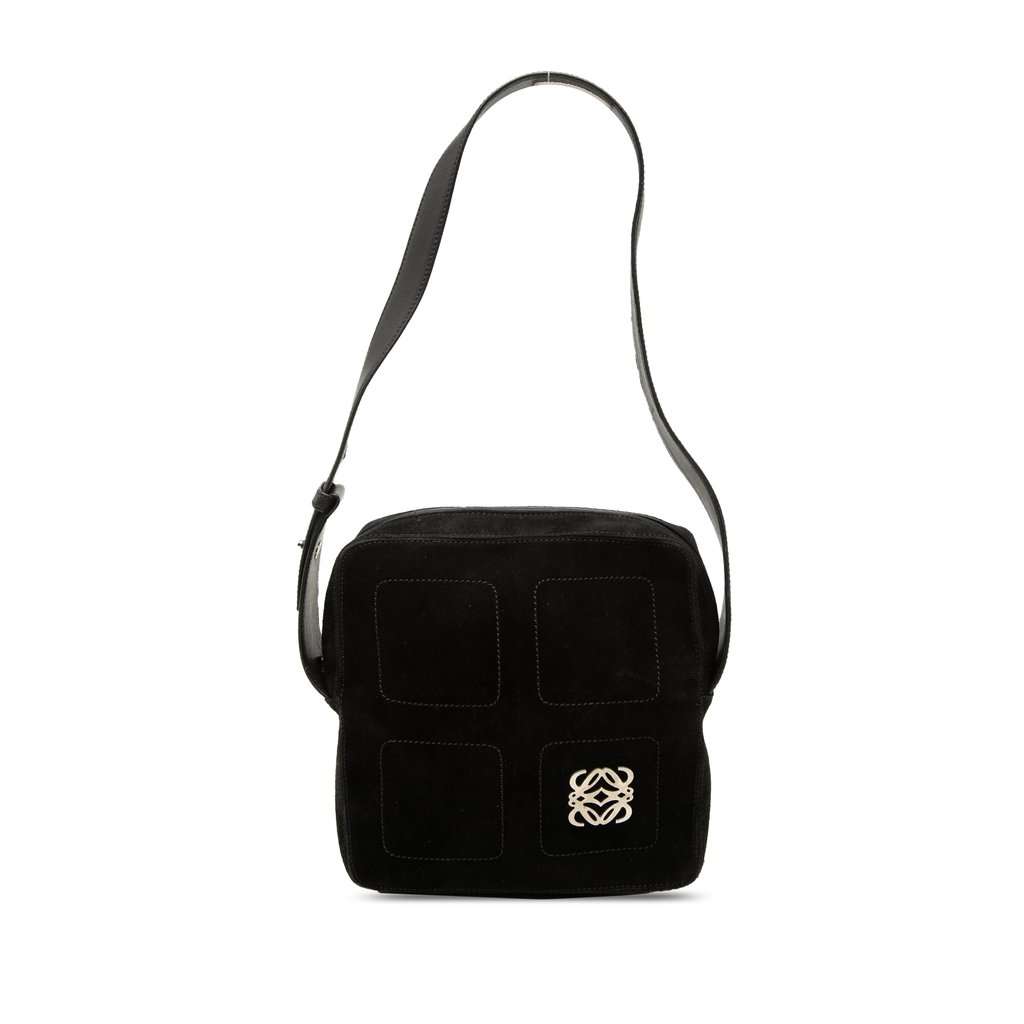 LOEWE Suede Anagram Shoulder Bag Black Leather Very good condition - Front View
