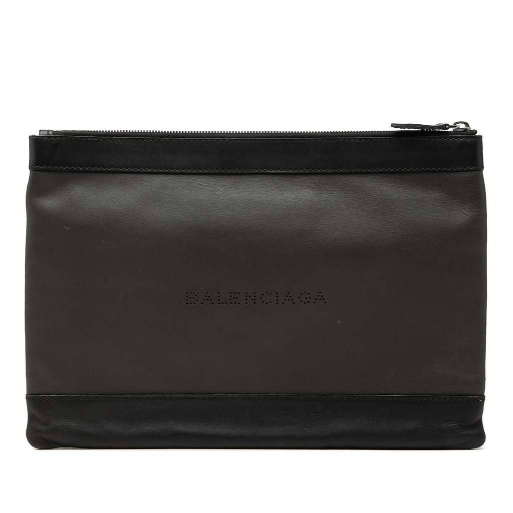 Balenciaga Perforated Calfskin Navy Clip Clutch M Black Leather Very good - Front View