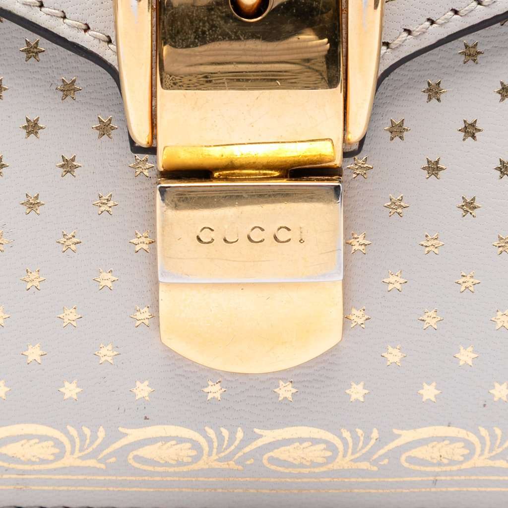 Gucci Mini Calfskin Web Star Print Sylvie Satchel White Leather Very good condition - Box View