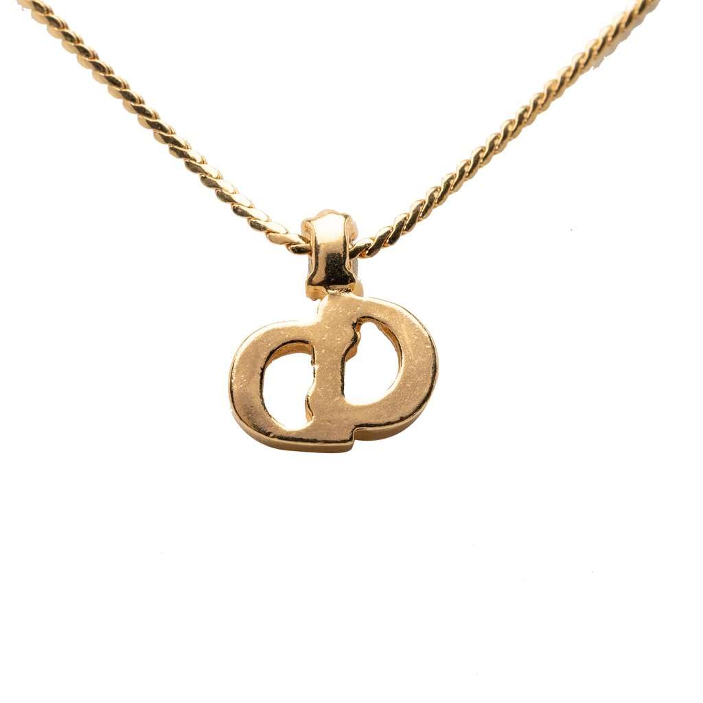 Dior Gold Plated Strass CD Logo Pendant Necklace Gold Metal Very good condition - Back View