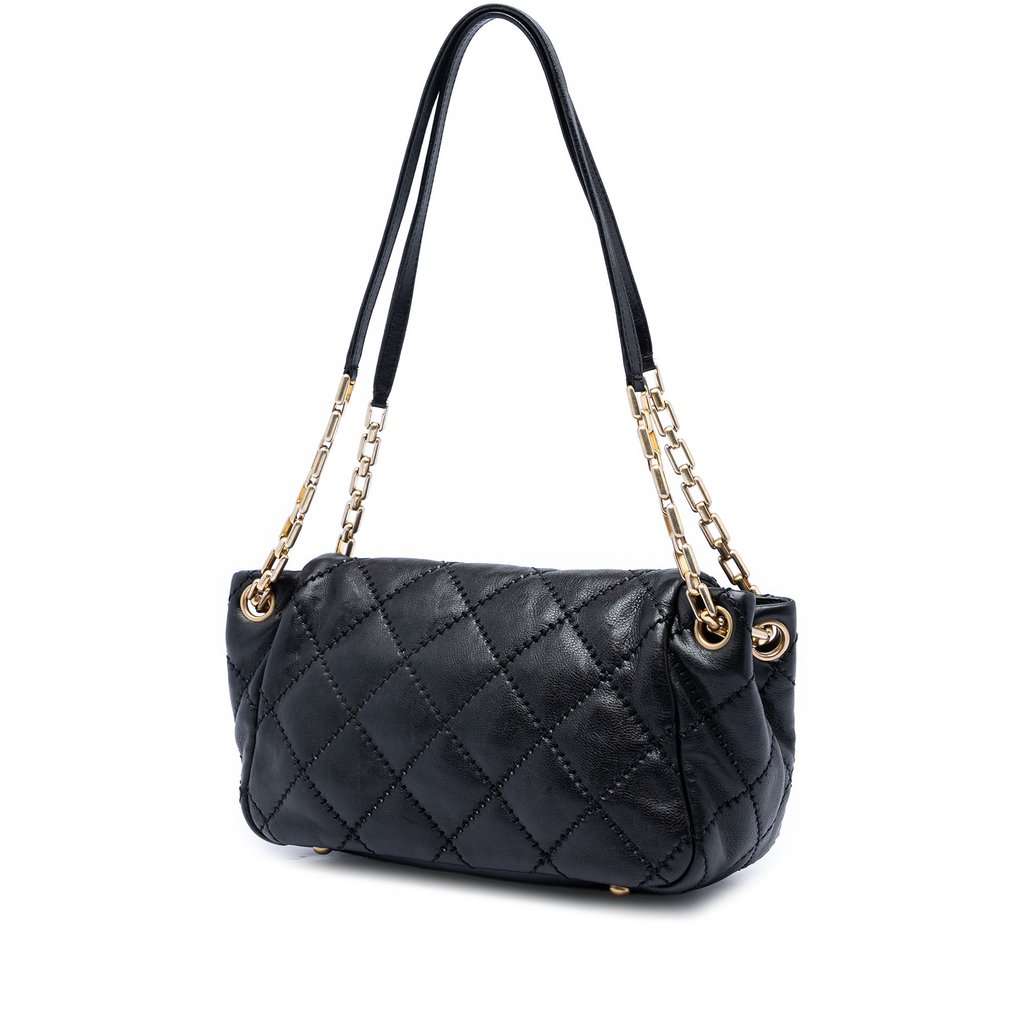 Chanel Quilted Calfskin Stitch Retro Chain Accordion Flap Black Leather Very good condition - Back View