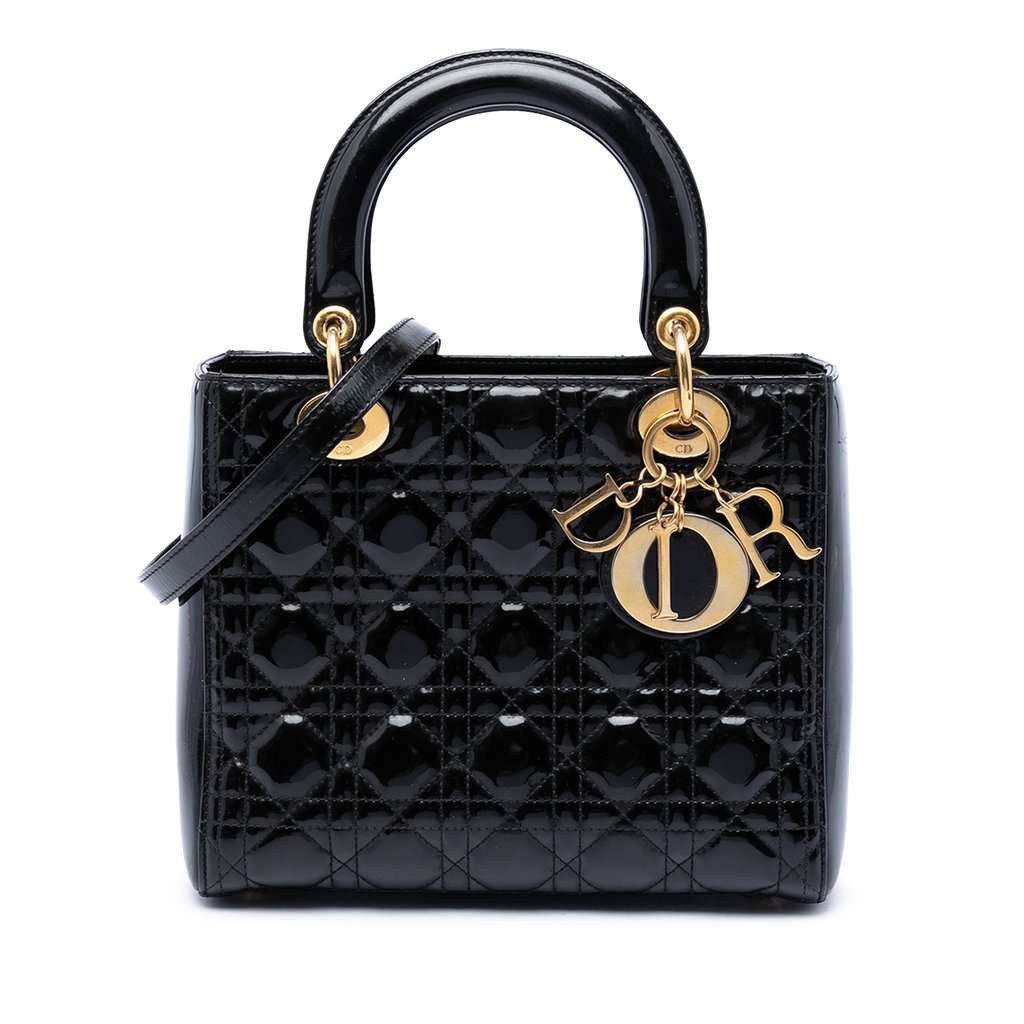 Dior Medium Patent Cannage Lady Dior Black Leather Very good condition - Front View