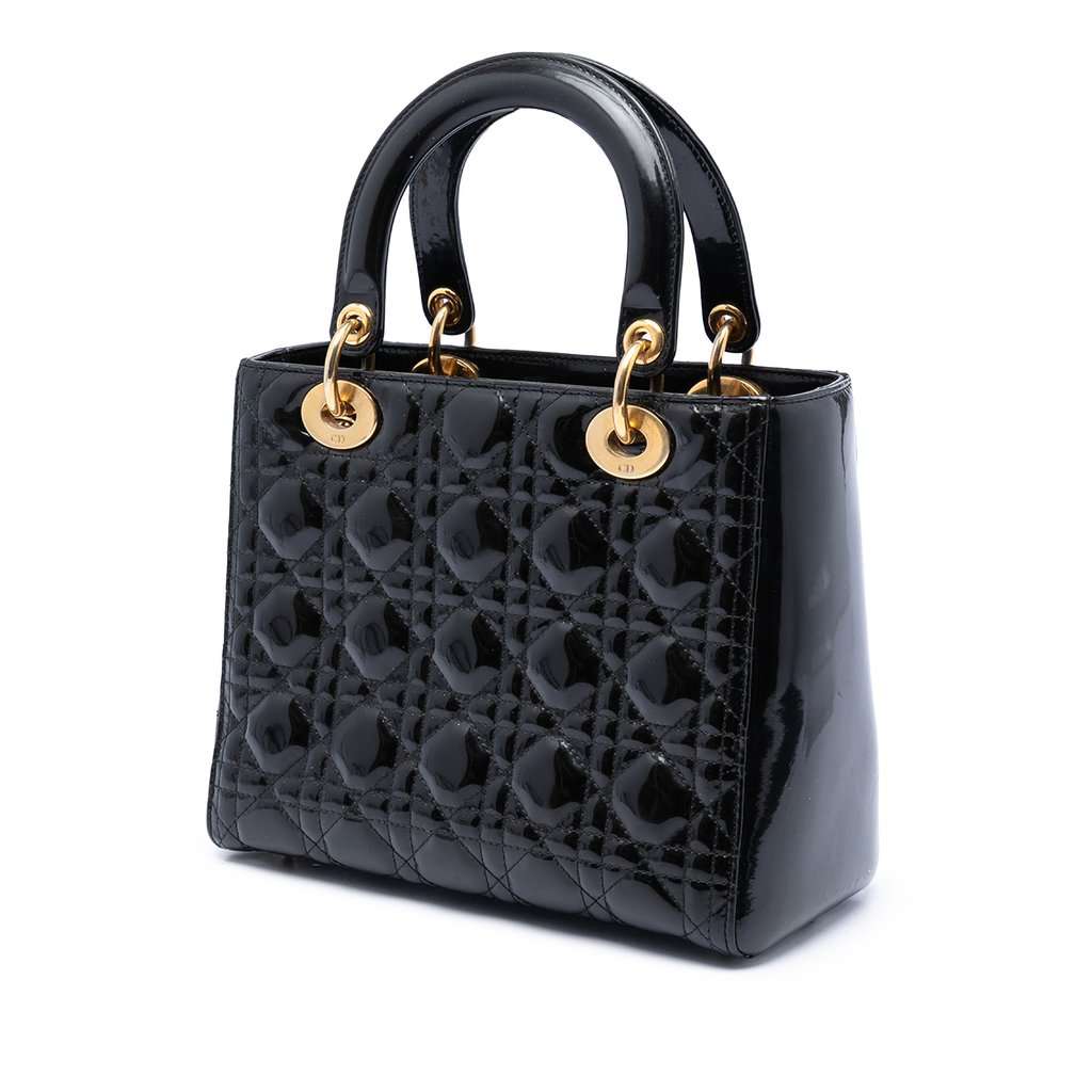 Dior Medium Patent Cannage Lady Dior Black Leather Very good condition - Back View