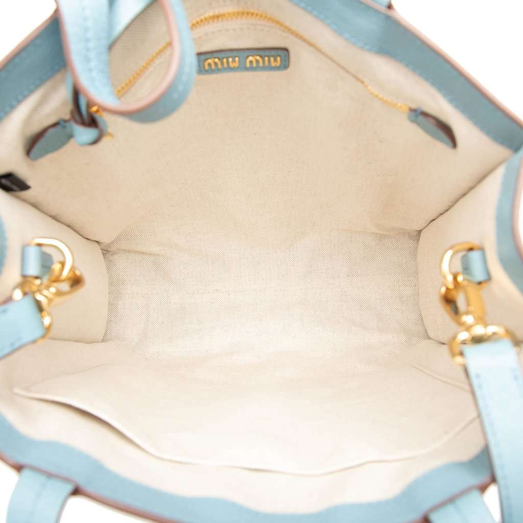 Miu Miu Goatskin Madras Embossed Logo Satchel Blue Leather Very good - Model View