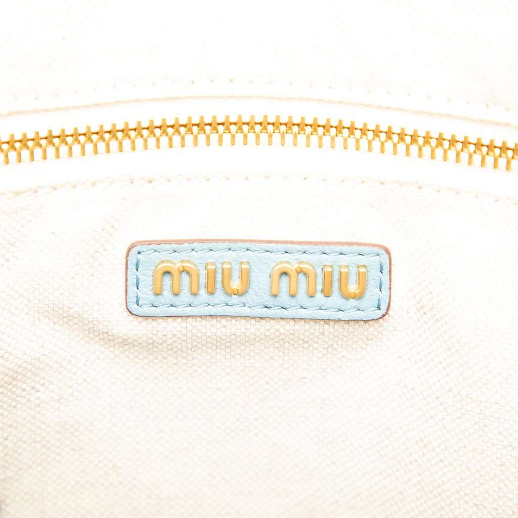 Miu Miu Goatskin Madras Embossed Logo Satchel Blue Leather Very good - Box View