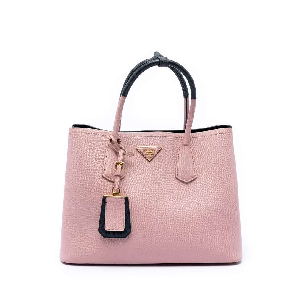 Prada Medium Bicolor Saffiano Cuir Double Satchel Pink Leather Very good condition - Front View