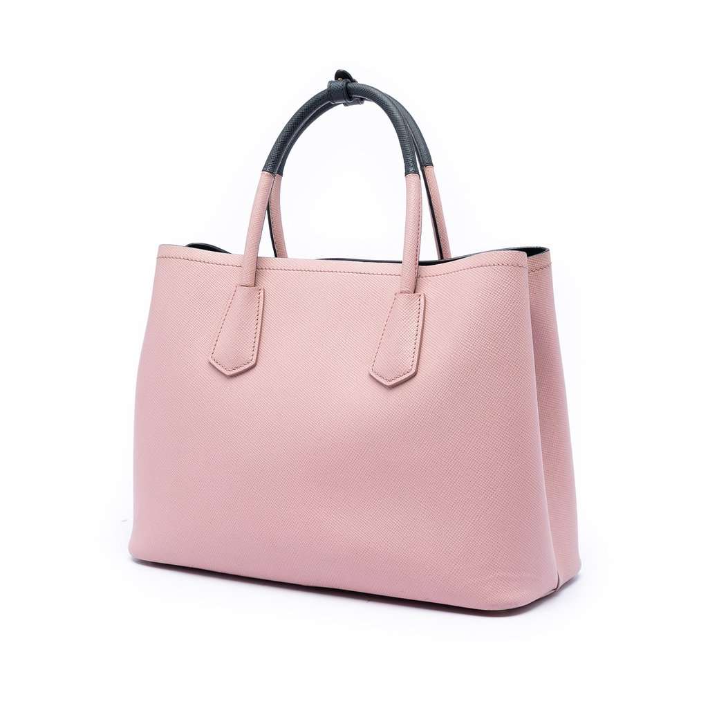 Prada Medium Bicolor Saffiano Cuir Double Satchel Pink Leather Very good condition - Back View