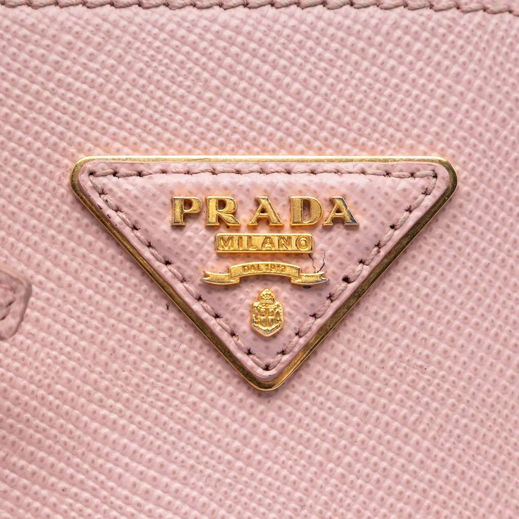 Prada Medium Bicolor Saffiano Cuir Double Satchel Pink Leather Very good condition - Box View