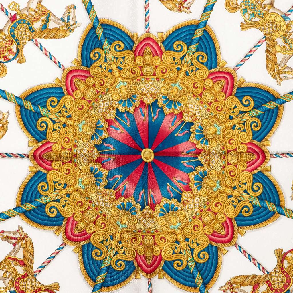 Hermès Luna Park Silk Scarf 90 White Never worn - Back View