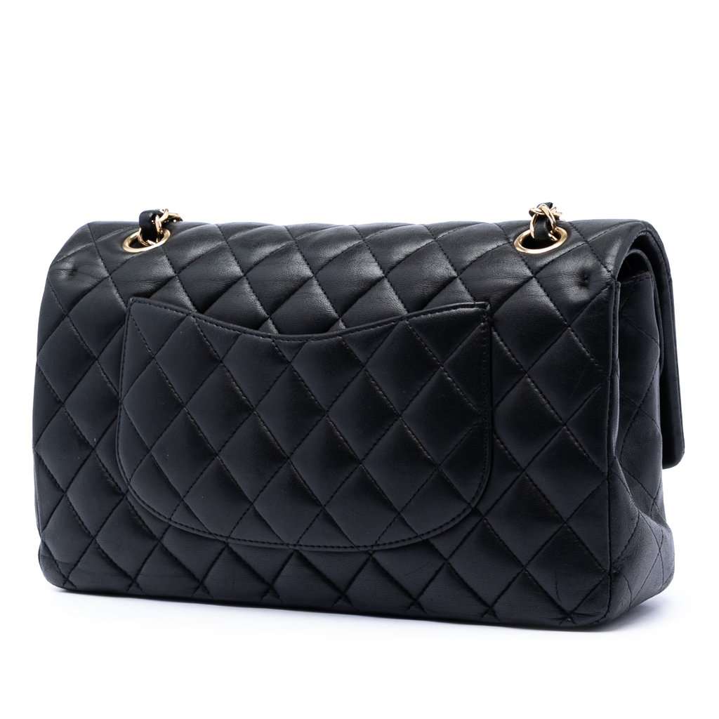 Chanel Medium Classic Lambskin Double Flap Black Leather Very good - Back View