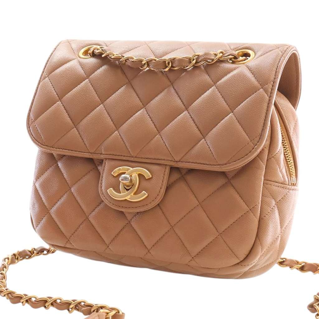 Chanel CC Quilted Caviar Crossbody Brown Leather Very good condition - Inside View