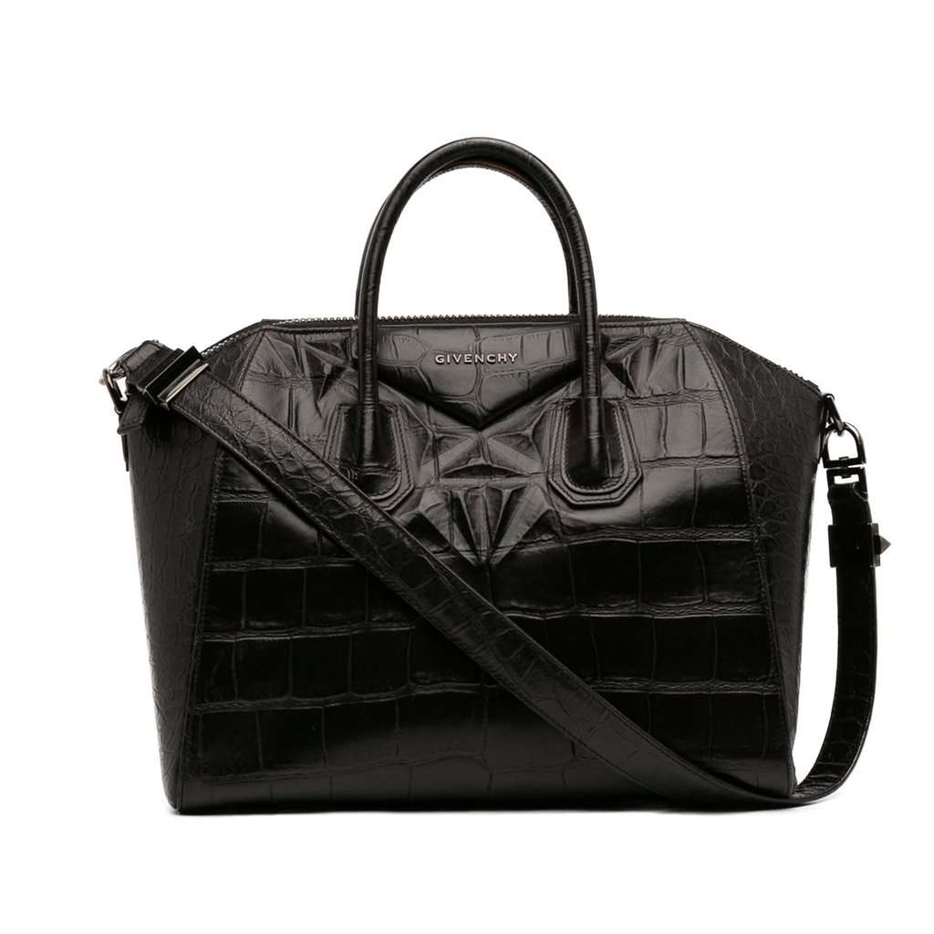 Givenchy Medium Croc Embossed Leather Antigona Satchel Black Leather Very good condition - Front View