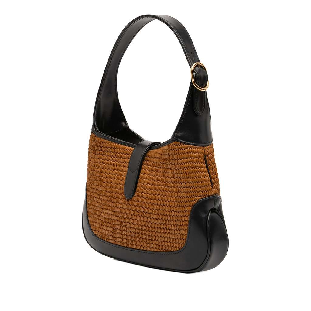 Gucci Small Bicolor Raffia Jackie 1961 Crossbody Brown Very good condition - Back View