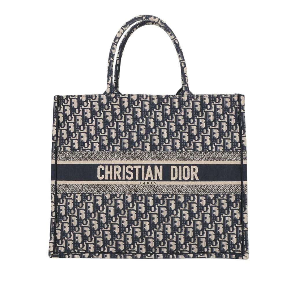 Dior Large Oblique Embroidered Canvas Book Tote Blue Very good condition - Front View