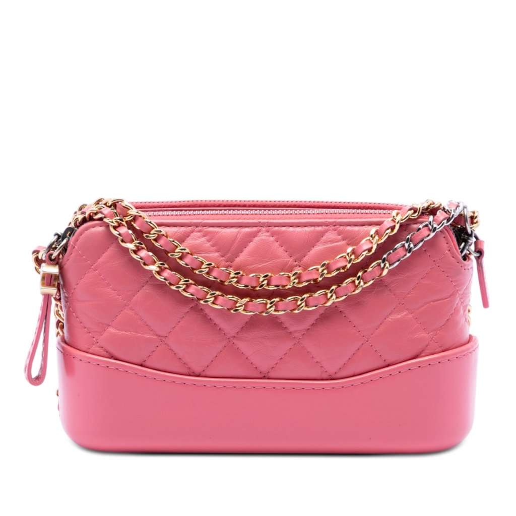 Chanel Quilted Aged Calfskin Gabrielle Double Zip Clutch with Chain Pink Leather Very good condition - Front View
