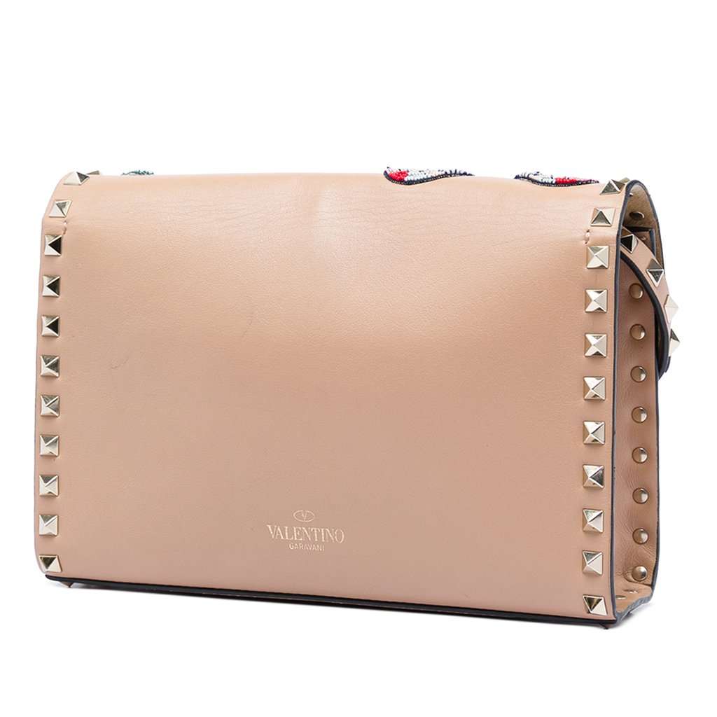 Valentino Medium Beaded Butterfly Embellished Leather Rockstud Flap Crossbody Brown Leather Very good condition - Back View