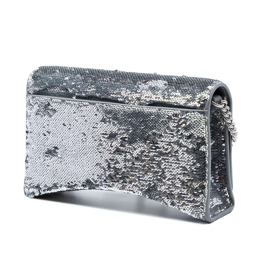 Balenciaga Nappa Sequin Hourglass Wallet on Chain Silver Leather Very good condition - Back View