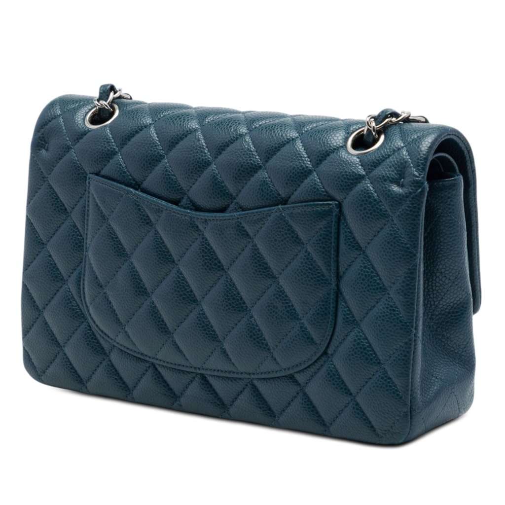Chanel Medium Classic Caviar Double Flap Blue Leather Very good - Back View