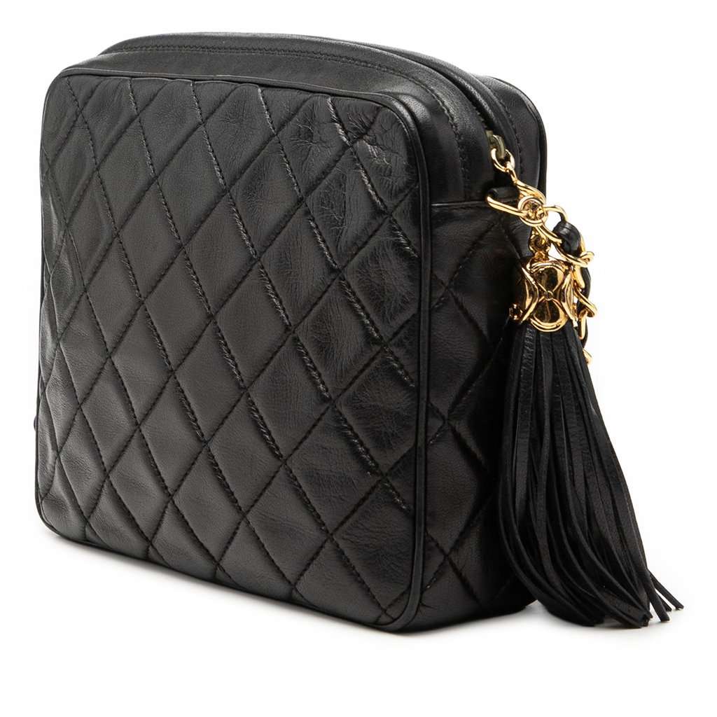 Chanel Mini CC Quilted Lambskin Tassel Camera Bag Black Leather Very good condition - Back View