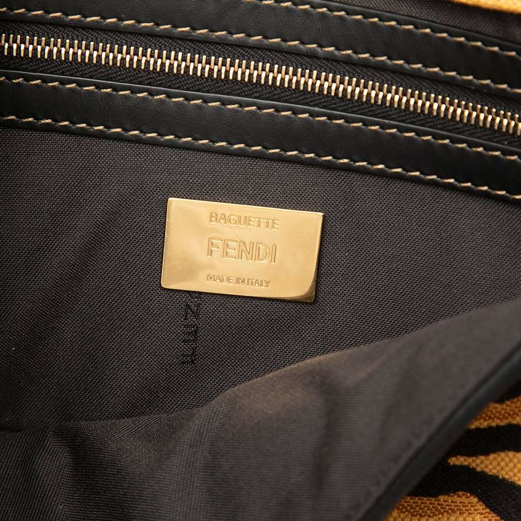 Fendi Embroidered Canvas Tiger Print Baguette Satchel Brown Very good condition - Box View