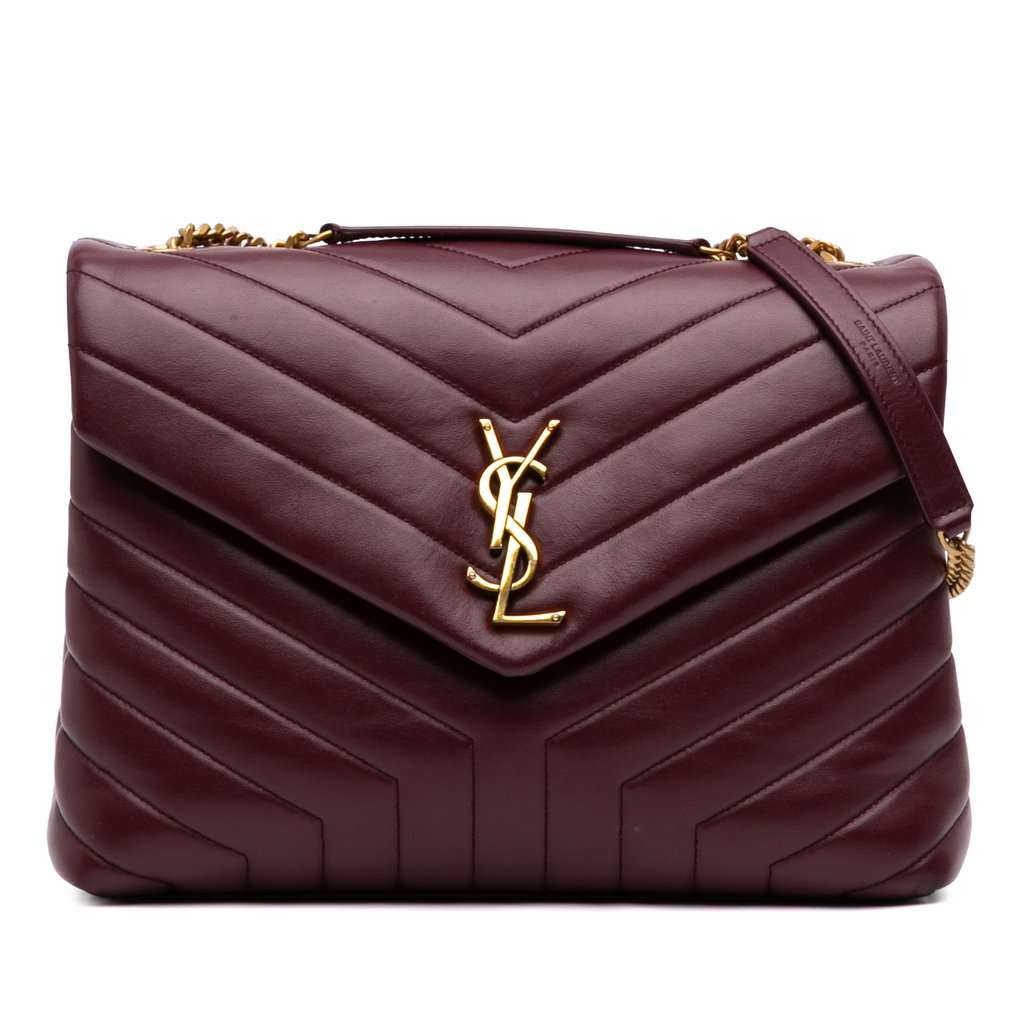 Saint Laurent Medium Matelasse Calfskin Monogram LouLou Shoulder Bag Red Leather Very good - Front View