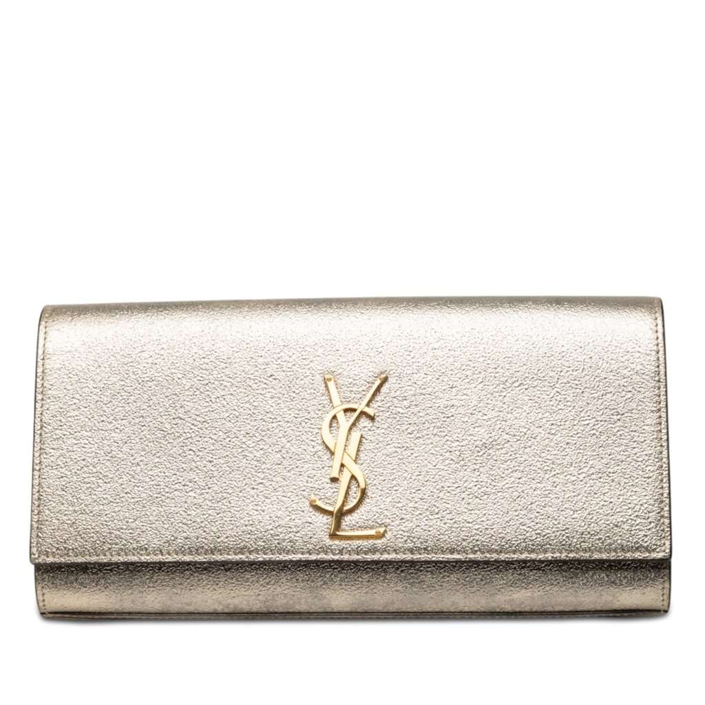 Saint Laurent Metallic Calfskin Cassandre Clutch Gold Leather Very good condition - Front View