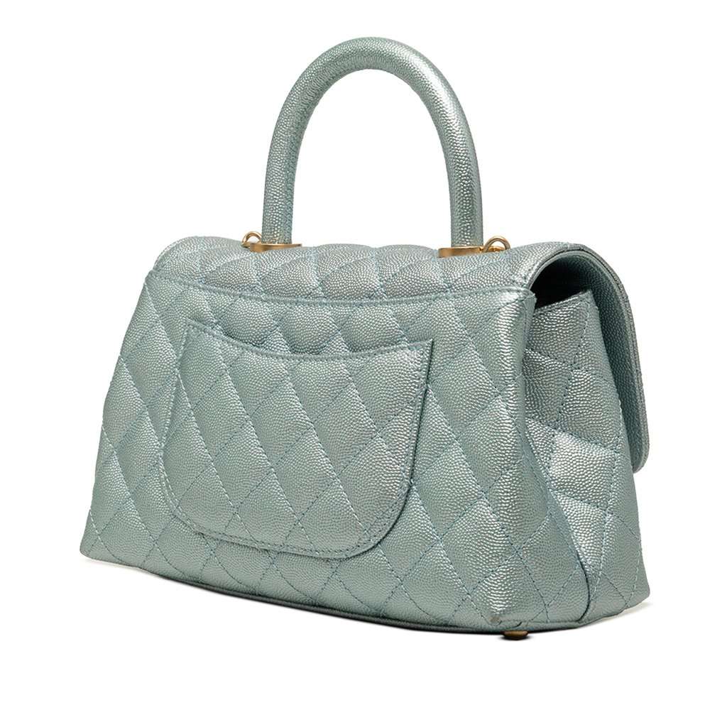 Chanel Mini Metallic Caviar Coco Top Handle Bag Blue Leather Very good condition - Back View