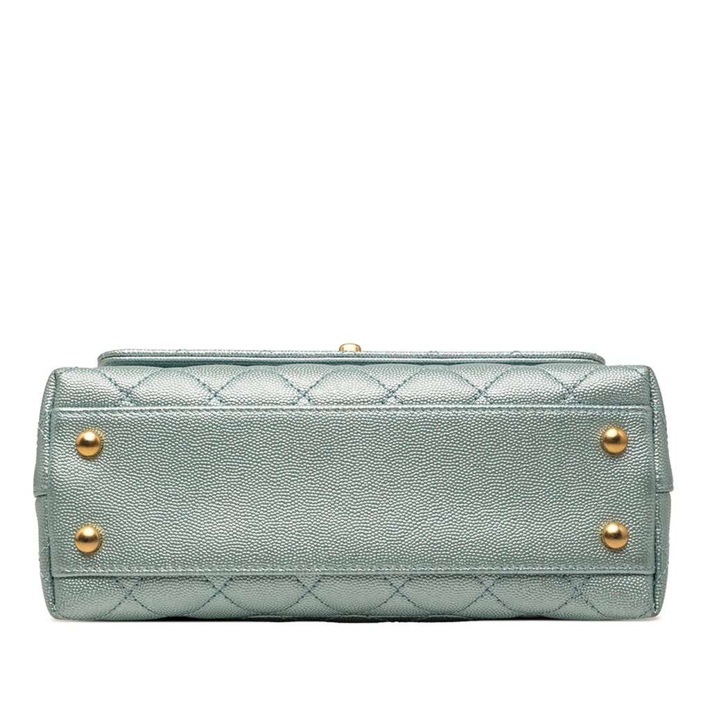 Chanel Mini Metallic Caviar Coco Top Handle Bag Blue Leather Very good condition - Inside View