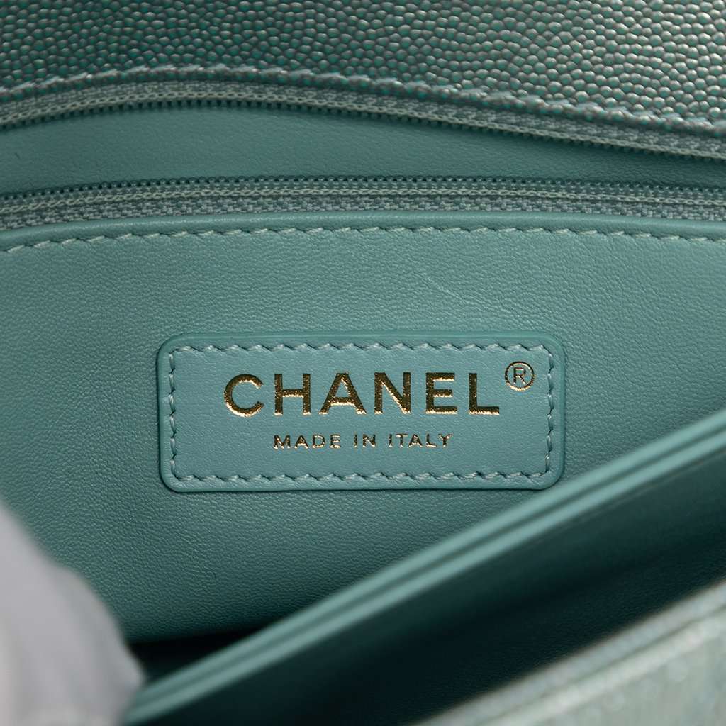 Chanel Mini Metallic Caviar Coco Top Handle Bag Blue Leather Very good condition - Box View