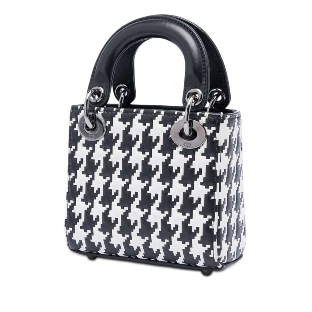 Dior Micro Calfskin Houndstooth Embossed Macro Lady Dior Black Leather Very good condition - Back View