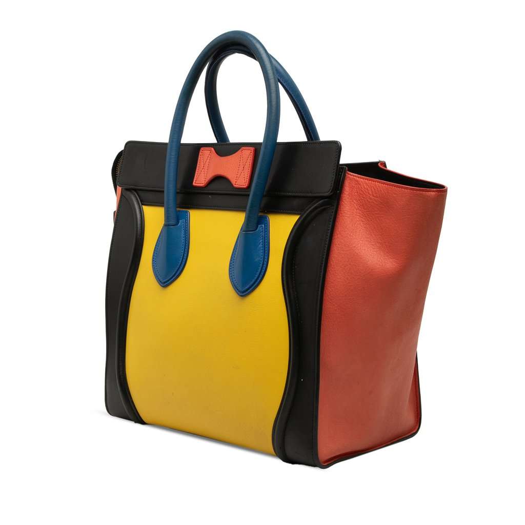 Celine Mini Multicolor Calfskin Luggage Tote Yellow Leather Very good condition - Back View