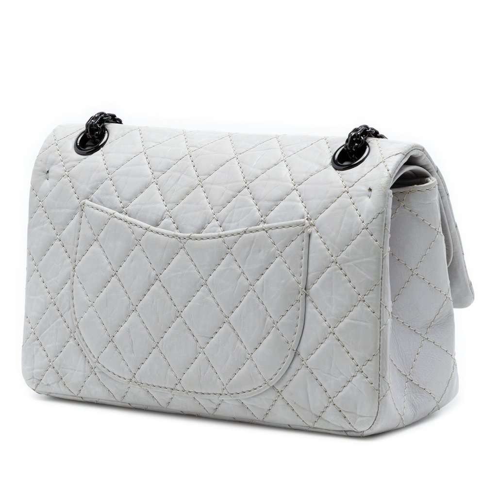 Chanel Quilted Aged Calfskin Reissue 2.55 Double Flap 225 White Leather Very good condition - Back View