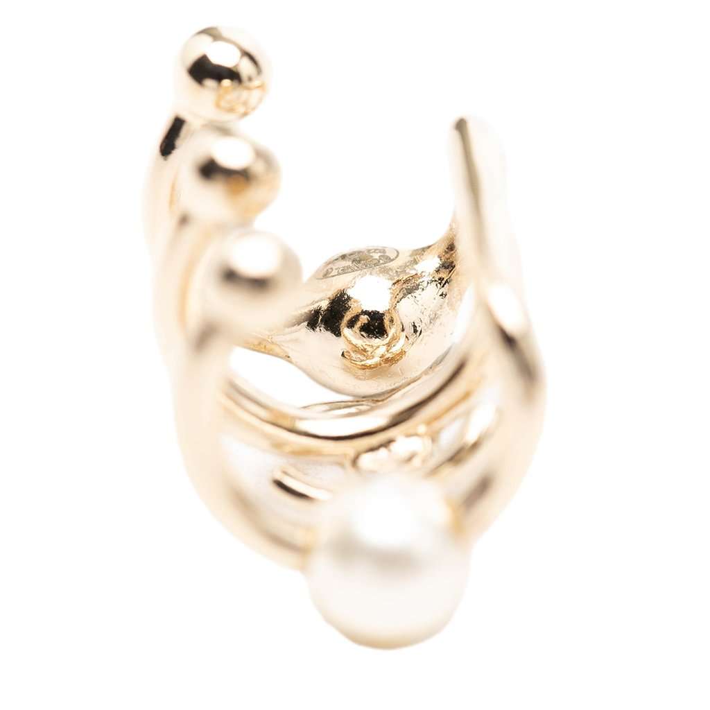 Chanel CC Gold Plated Strass and Faux Pearl Ear Cuff Earring Gold Metal Very good condition - Inside View