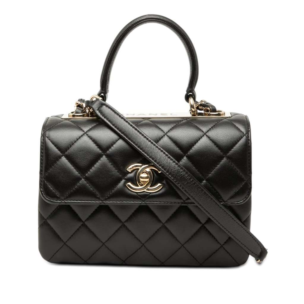 Chanel Mini Quilted Lambskin Trendy CC Top Handle Flap Black Leather Very good - Front View