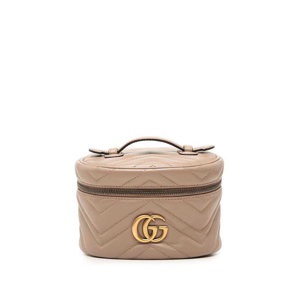 Gucci Mini GG Marmont Round Leather Vanity Bag Brown Leather Very good - Front View