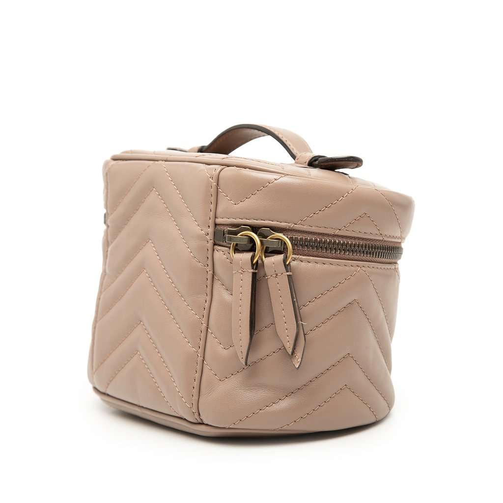 Gucci Mini GG Marmont Round Leather Vanity Bag Brown Leather Very good - Back View