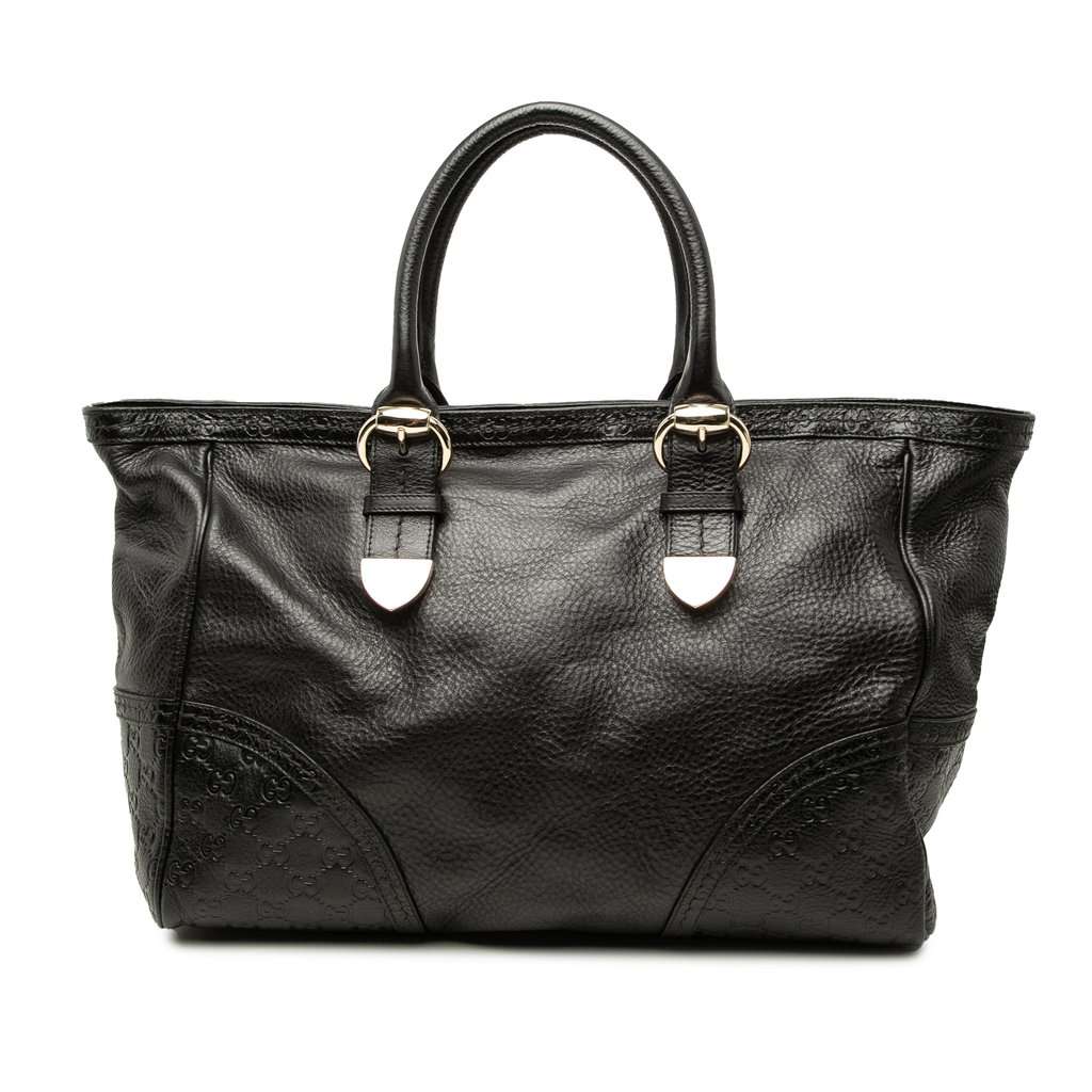 Gucci Guccissima Trimmed Calfskin Signoria Tote Black Leather Very good - Front View
