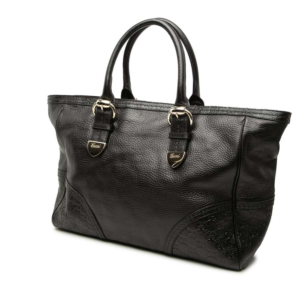 Gucci Guccissima Trimmed Calfskin Signoria Tote Black Leather Very good - Back View