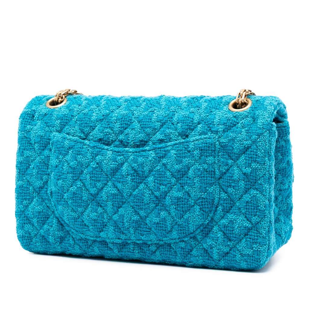 Chanel Quilted Tweed Reissue 2.55 Double Flap 225 Blue Very good condition - Back View