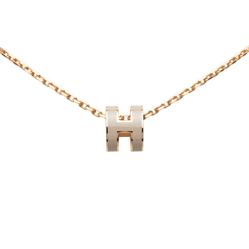 Hermès Rose Gold Enamel Mini Pop H Pendant Necklace Pink Metal Very good - Back View