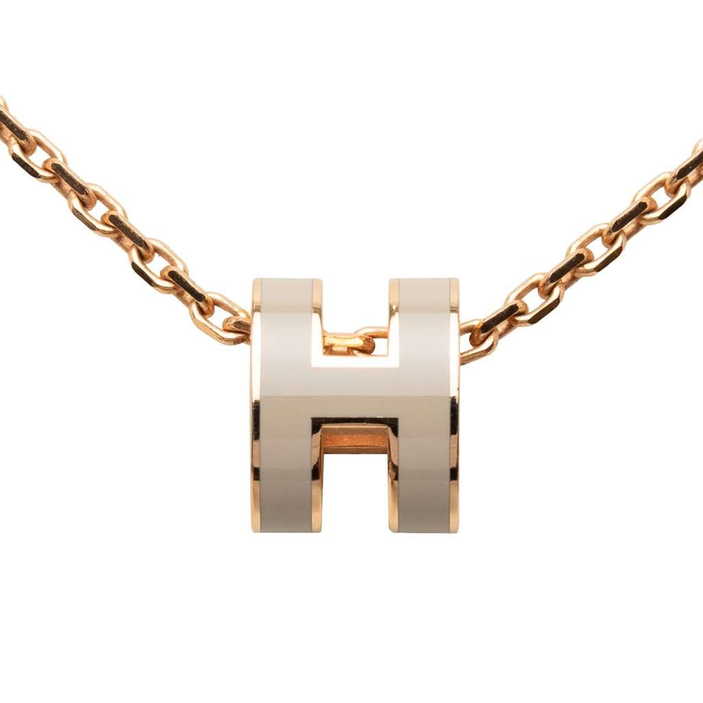 Hermès Rose Gold Enamel Mini Pop H Pendant Necklace Pink Metal Very good - Inside View