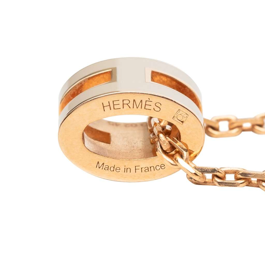 Hermès Rose Gold Enamel Mini Pop H Pendant Necklace Pink Metal Very good - Model View