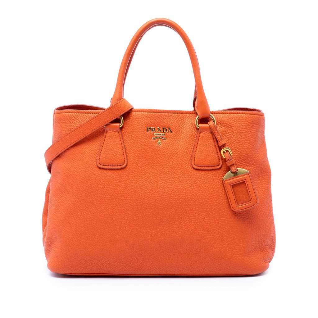 Prada Vitello Daino Open Convertible Tote Orange Leather Very good - Front View